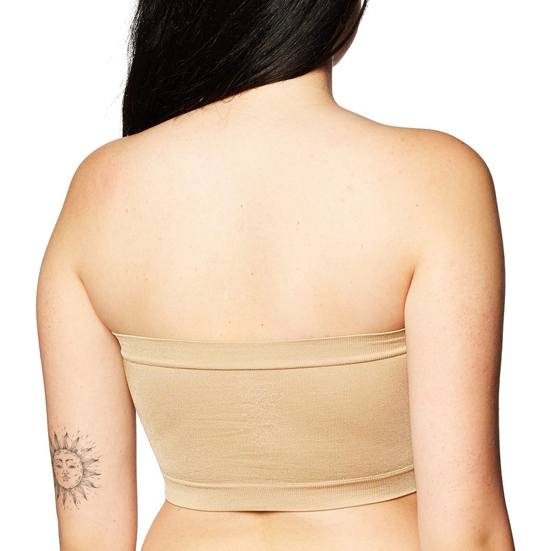 Rhonda Shear Angel Seamless Underwire Bandeau Bra, Wide Back Band, Center Front Ruching (US, Alpha, Large, Regular, Regular, Standard, Beige) - Image 3